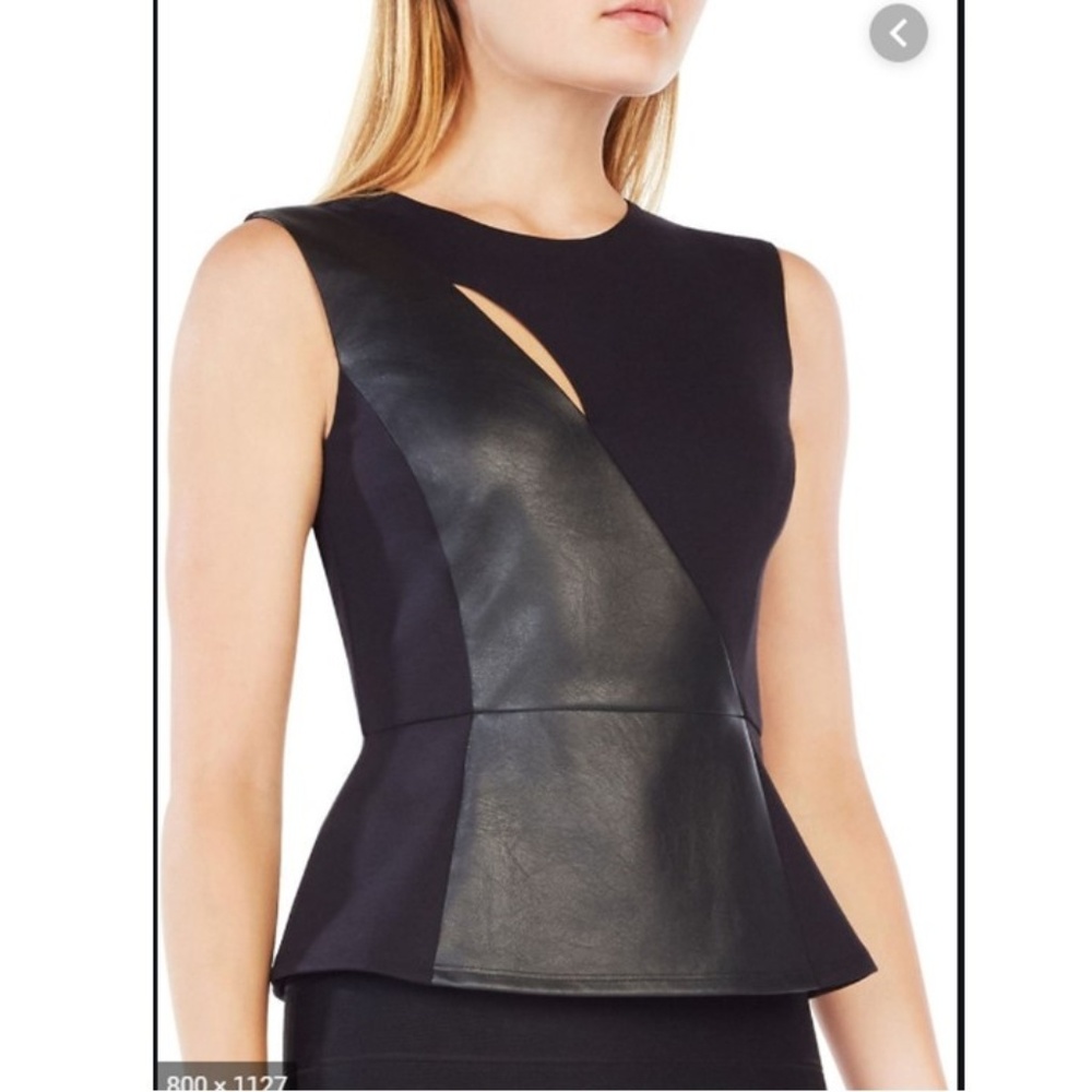 BCBGMAXAZRIA Brita Faux-Leather Blocked Fitted Top
